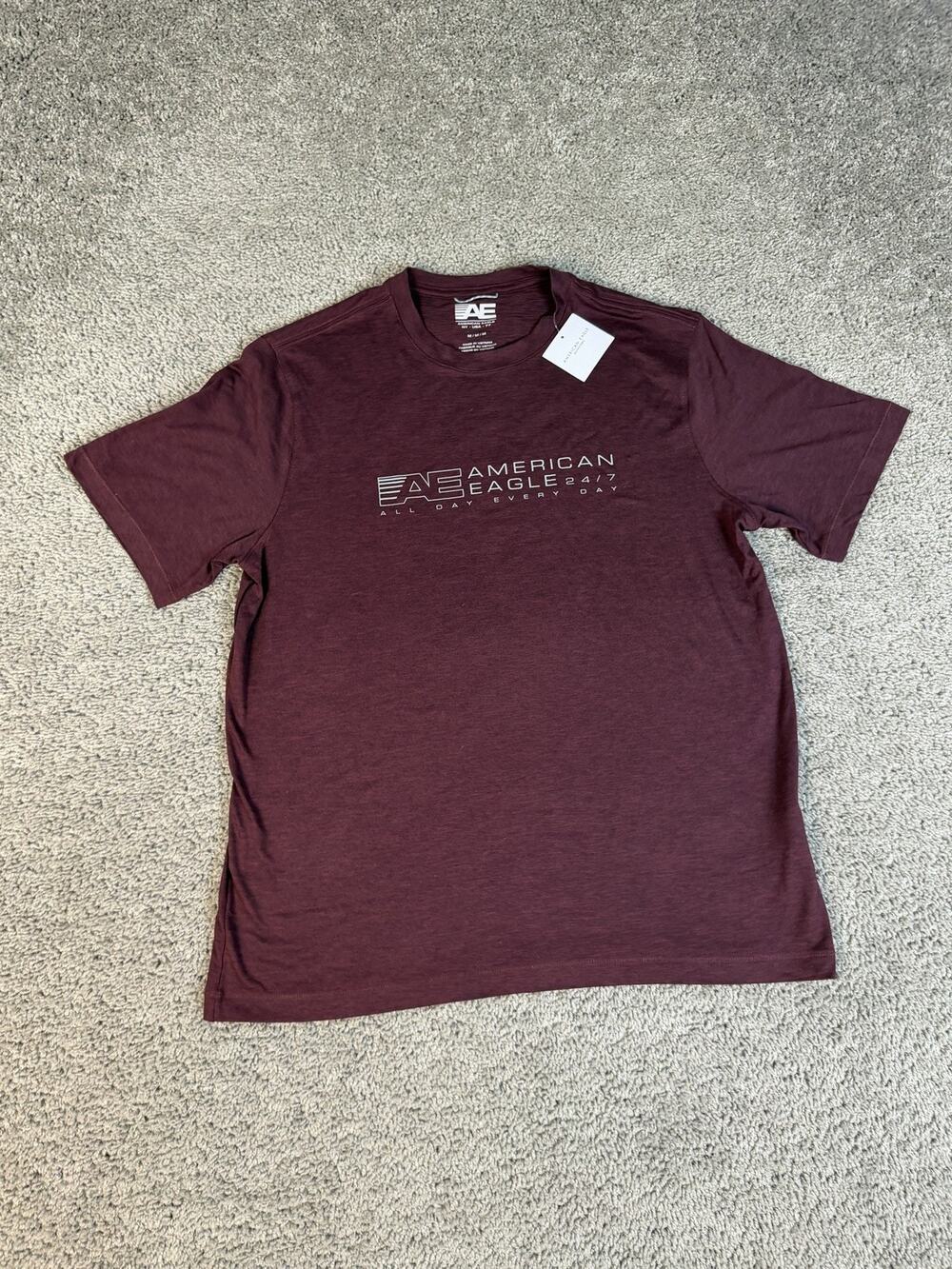 American Eagle Shirt Mens M Red Logo Graphic Crew Neck Polyester Tagless